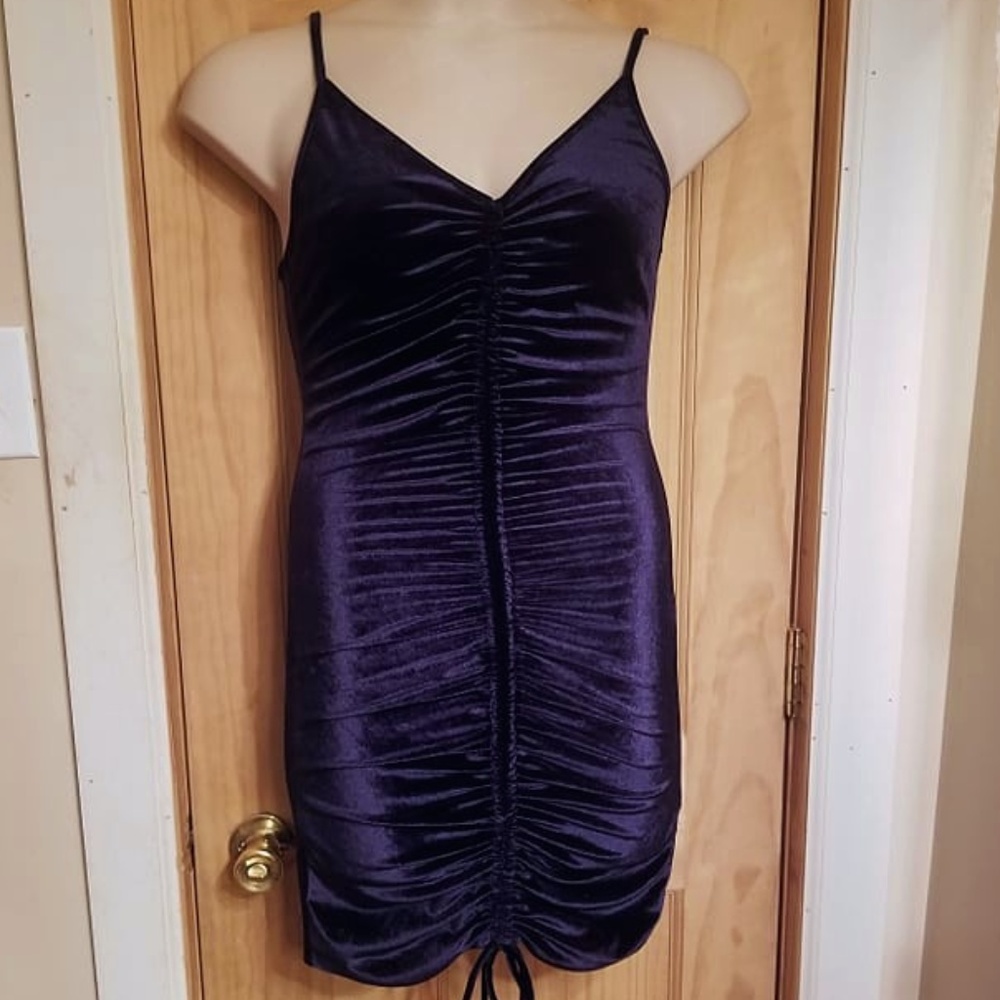 Blue Velvet Ruched Dress
